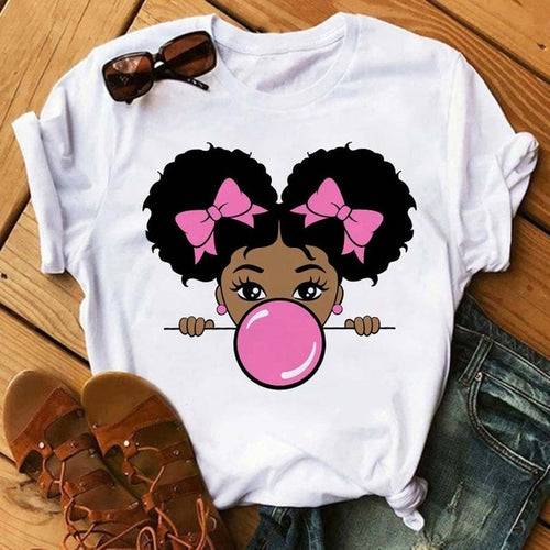 Black African Curly Hair Girls T-Shirt