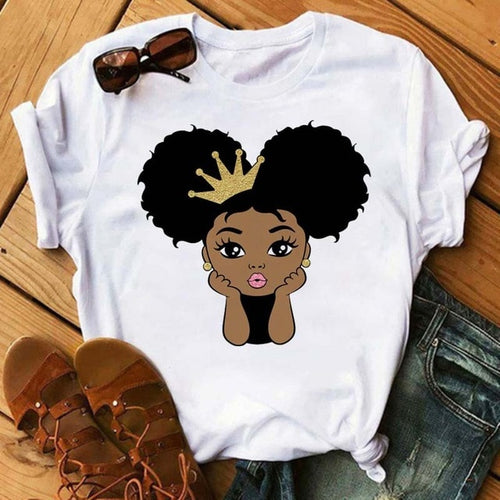 Black African Curly Hair Girls T-Shirt