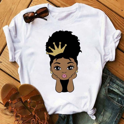 Black African Curly Hair Girls T-Shirt