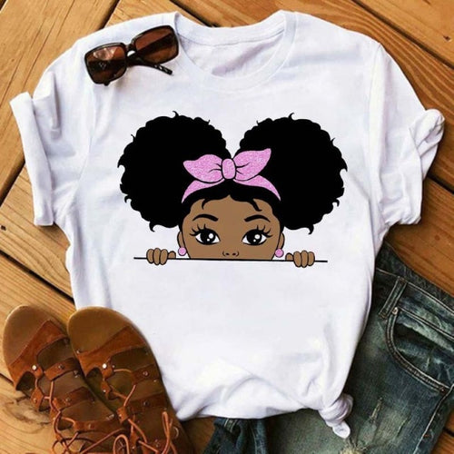 Black African Curly Hair Girls T-Shirt