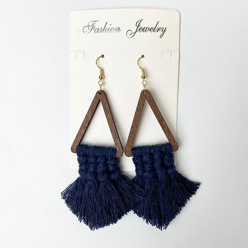 Triangle Macrame Wooden Earrings