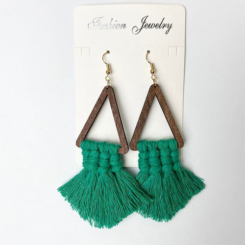 Triangle Macrame Wooden Earrings