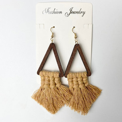 Triangle Macrame Wooden Earrings