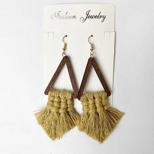 Triangle Macrame Wooden Earrings