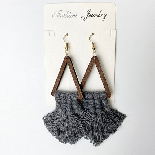 Triangle Macrame Wooden Earrings