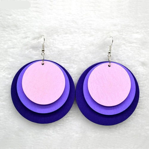 Round Wooden Multicolor Earrings