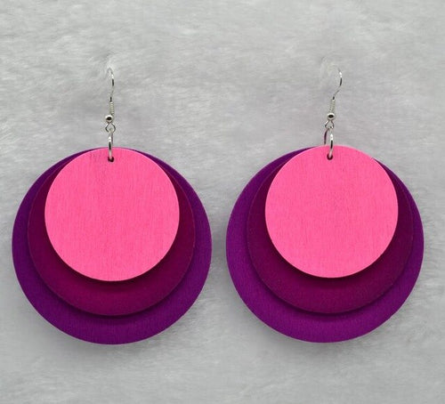 Round Wooden Multicolor Earrings