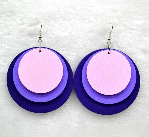 Round Wooden Multicolor Earrings