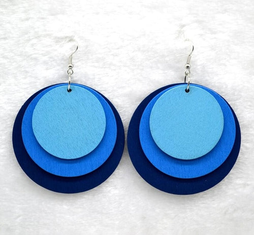 Round Wooden Multicolor Earrings