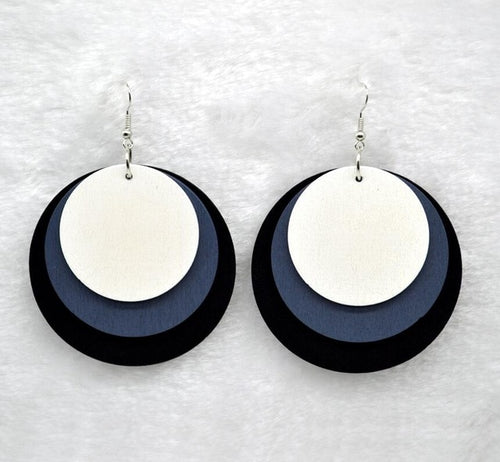 Round Wooden Multicolor Earrings