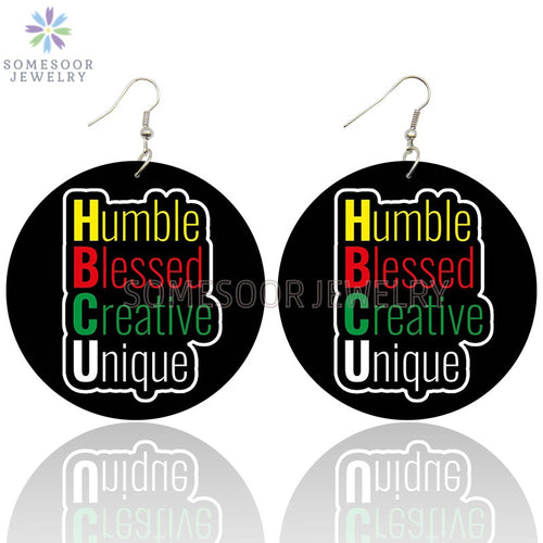 Love HBCU Humble Blessed Creative Unique Wooden Drop Earrings