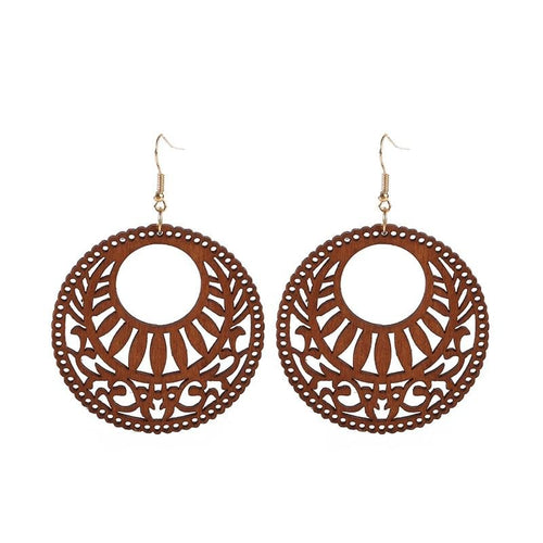 Engraving Design Round Wooden Earrings