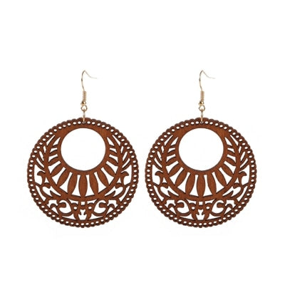 Engraving Design Round Wooden Earrings