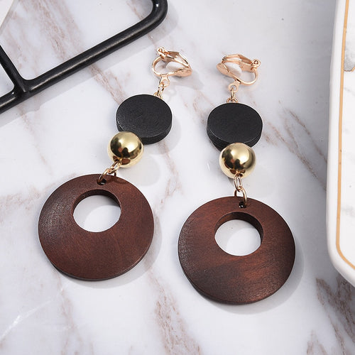 Natural Wooden Clip and Pierced  Earrings