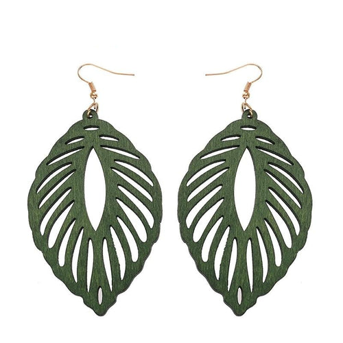 Plant Leaves Hollow Wooden Earrings