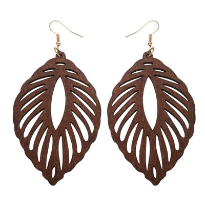 Plant Leaves Hollow Wooden Earrings