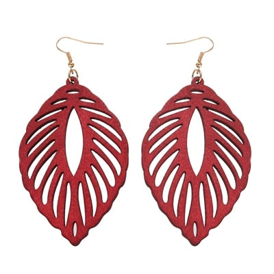 Plant Leaves Hollow Wooden Earrings