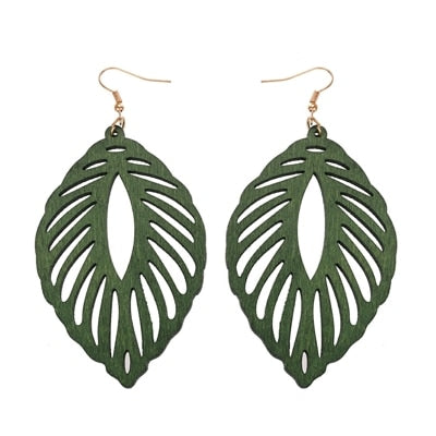 Plant Leaves Hollow Wooden Earrings