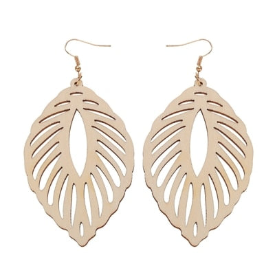 Plant Leaves Hollow Wooden Earrings