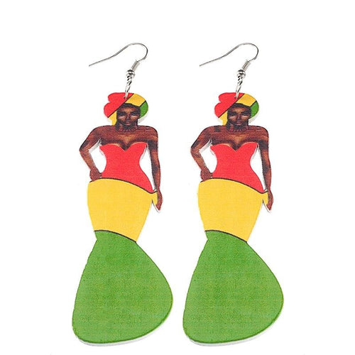 African Woman Painted Earrings