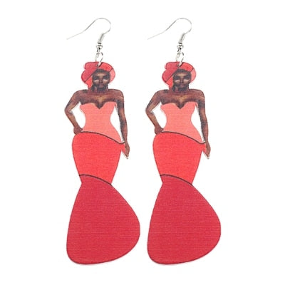 African Woman Painted Earrings