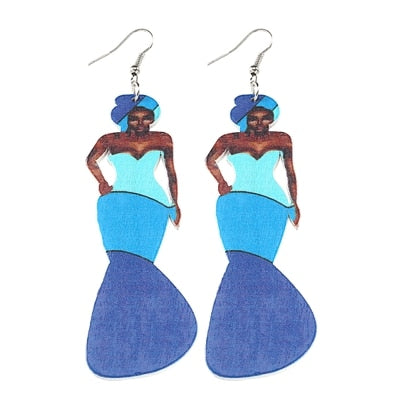 African Woman Painted Earrings