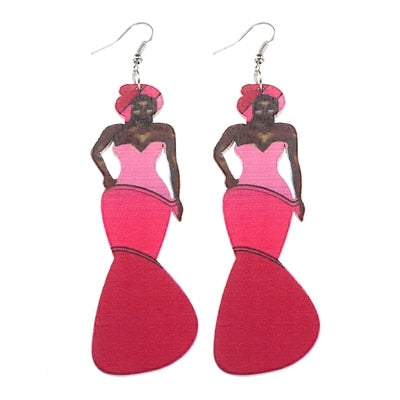 African Woman Painted Earrings