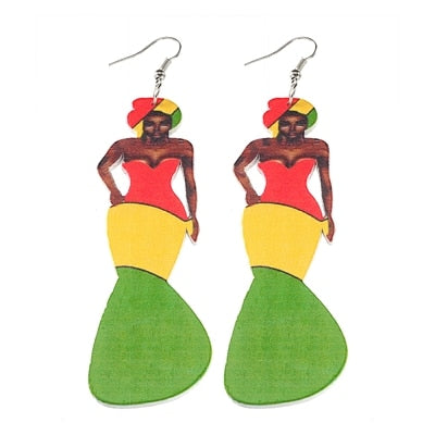 African Woman Painted Earrings