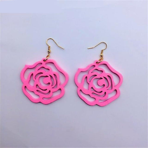 Wood  Rose Flower Earrings