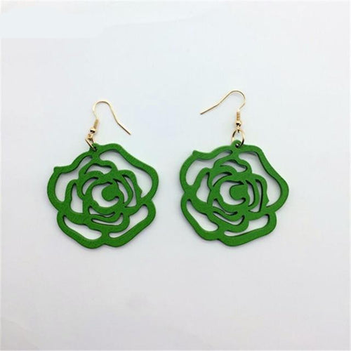 Wood  Rose Flower Earrings