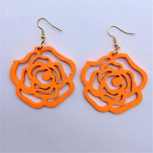 Wood  Rose Flower Earrings