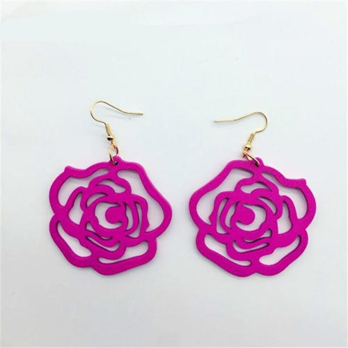 Wood  Rose Flower Earrings