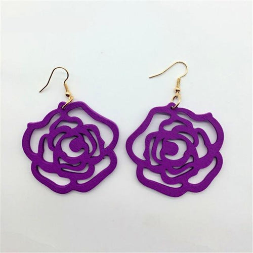 Wood  Rose Flower Earrings