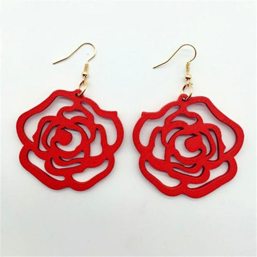 Wood  Rose Flower Earrings